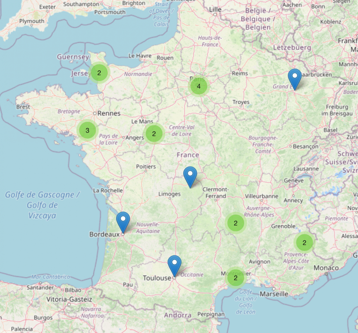 Carte des résidences Transat