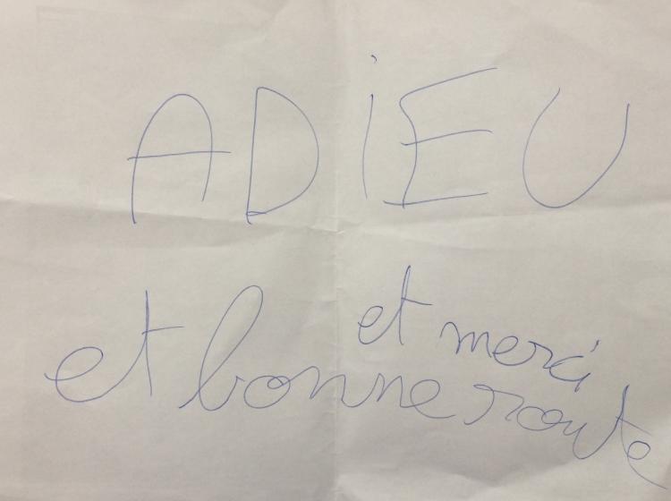 Adieu merci bonne route