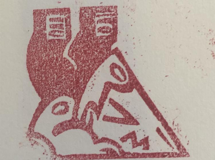 linogravure d'un personnage se prenant un soleil