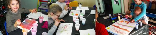 Peinture bulles, pailles, éponges.