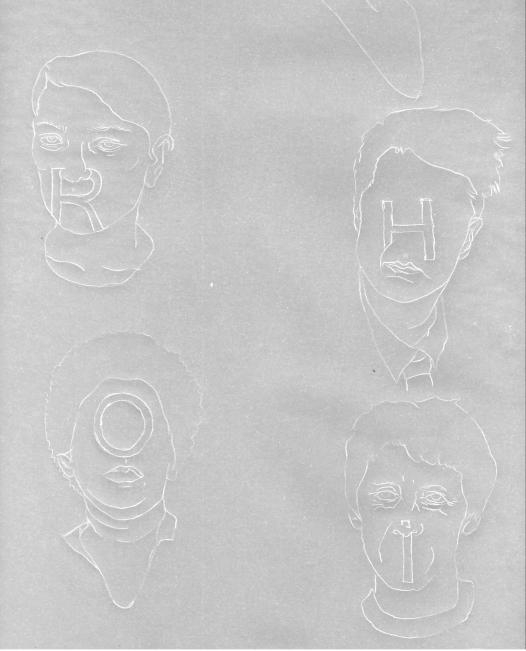 visages gravés sur calque.