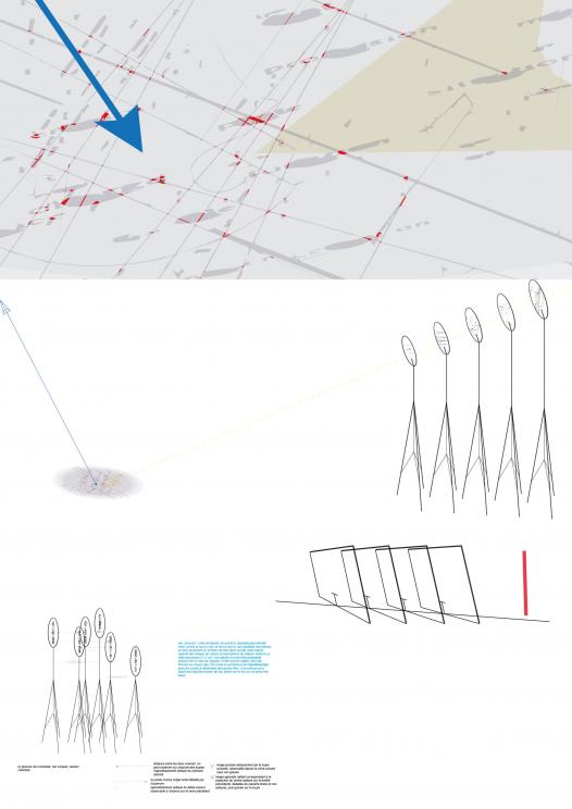 images montrant plusieurs propositions d'installations constituées de loupes gravées, de lampes, de pieds et de rails.