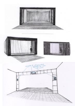 Croquis de la boite - Vue de face et de l'intérieur de l'espace
