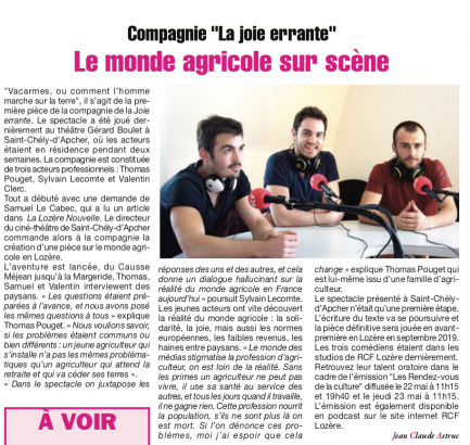 Article de la Lozère Nouvelle, expliquant ma démarche