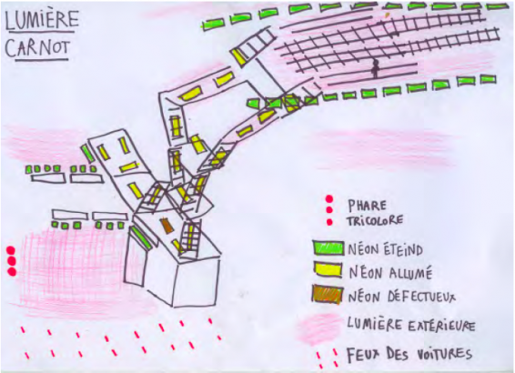 Carte des points lumineux de la gare de Carnot à Saint-Étienne