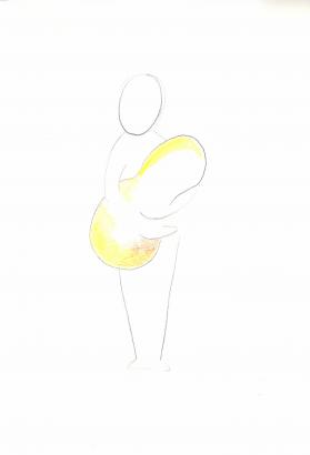 Dessin - Un personnage qui porte dans ses bras une "grande veilleuse