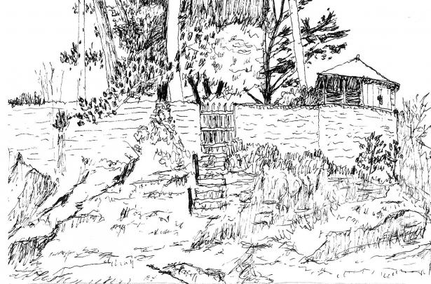 Dessin d'une maison au bord de l'eau