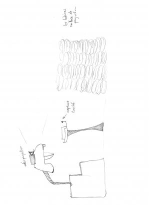 Le projectionniste, schéma d'idée d'installation potentielle.