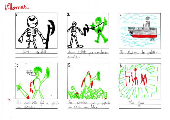 combat squelette zombi story board enfant