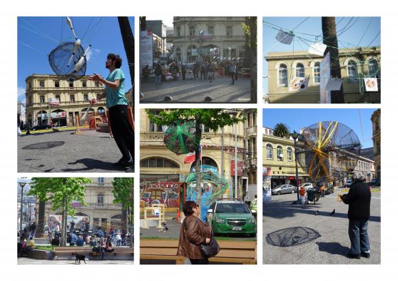 Le réseau en fil sur la place Echaurren, Valparaiso