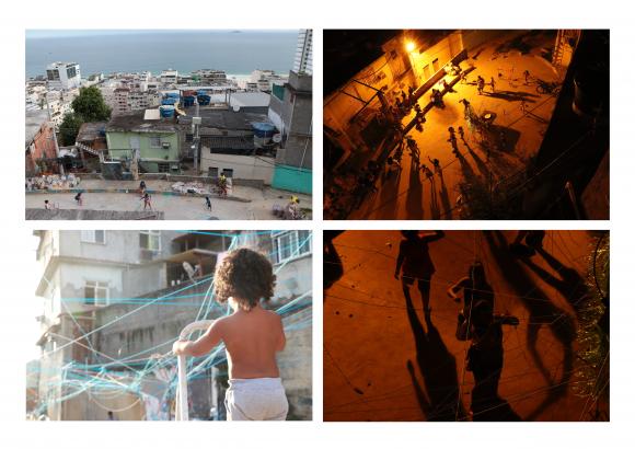 Le réseau en fil dans la favela Babilônia, Rio de Janeiro