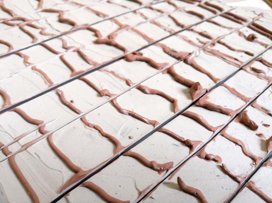 Création en cours, projet Pâtissez-tapissez ! Atelier Mille-feuille, école Lou Malhoulet, Le Pouget.