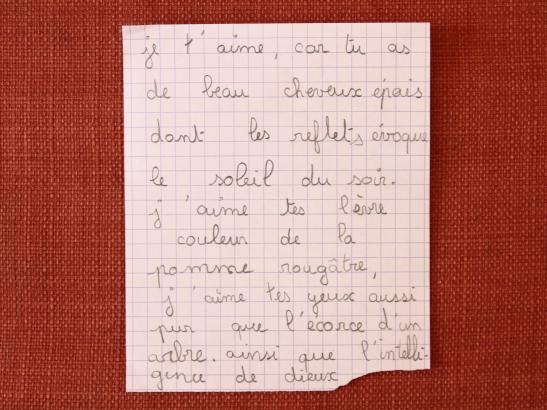 "j'aime tes yeux aussi pur que l'écorce d'un arbre"