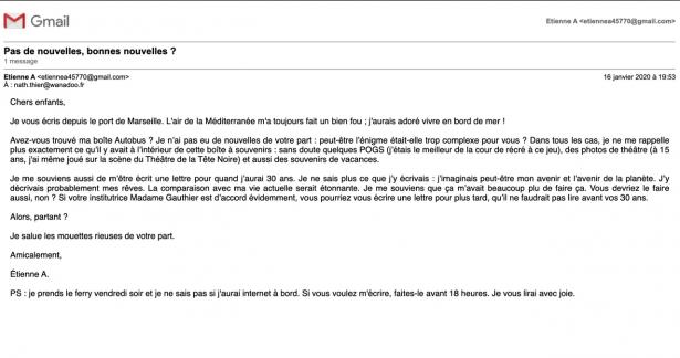 Mail réponse d'Étienne A. aux élèves