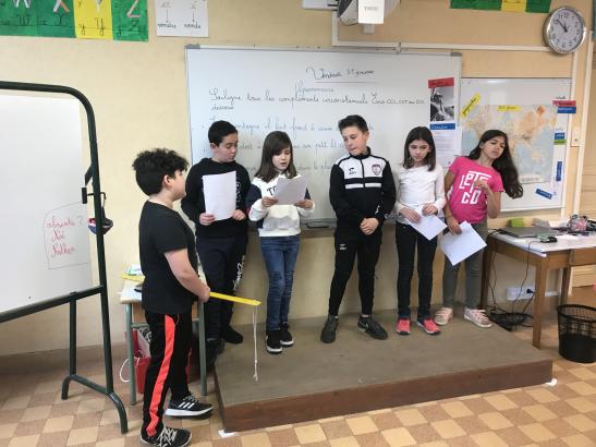Présentation d'un des groupes de travail au reste de la classe.