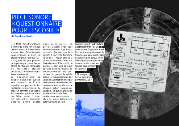 Inspiration sonore : exemple de “Questionnaire pour Lesconil” de Yann Paranthoën