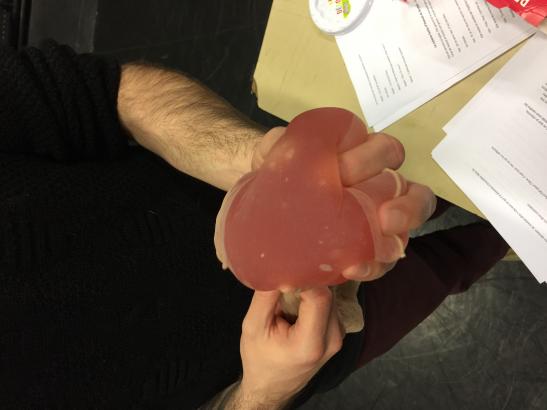 Slime rose introduite dans un bas couleur chair