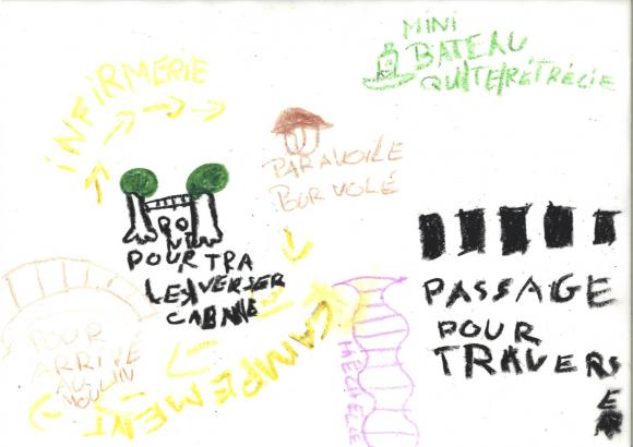 Dessin à la craie grasse sur papier calque 