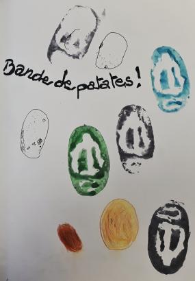 Un super travail d'observation sur la patate aux crayons de couleur.