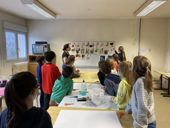 Temps de parole autour des collages et description en groupe des brosses ©François Gérard