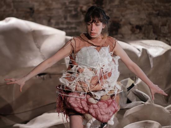 Personnage en costume d'organes, de face