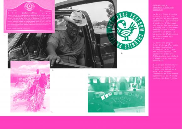 Planche de références du projet : Texas Freedom Colonies Project, Mohamed Bourouissa et projet Architecture!Inventaire collectif