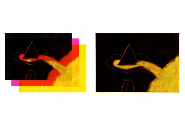 Dessin gratté de Léa, ( Noir, Magenta et Jaune) 