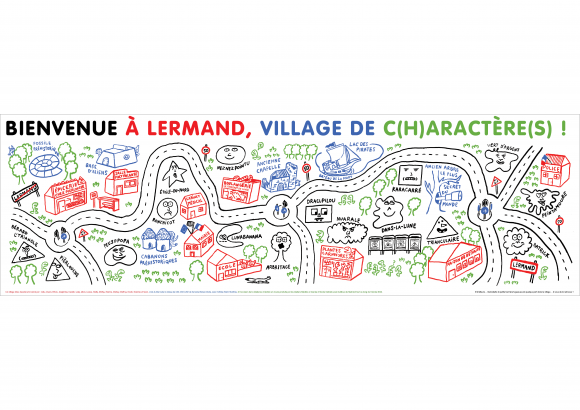Carte finalisée du village de Lermand avec les habitants, les sites remarquables et les lieux principaux
