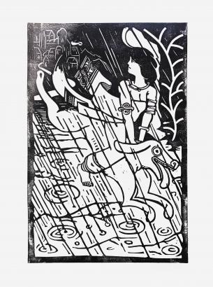 linogravure voyageur du nord-ouest