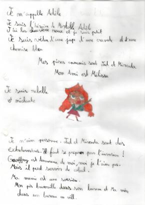 Adèle, de la bande-dessinée "Mortelle Adèle". Dessin de Hermance.