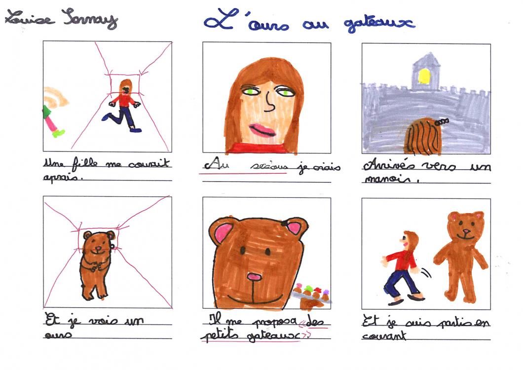 story board enfant ours gâteau rêve