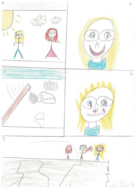 une scène en storyboard dessinée par un des enfants