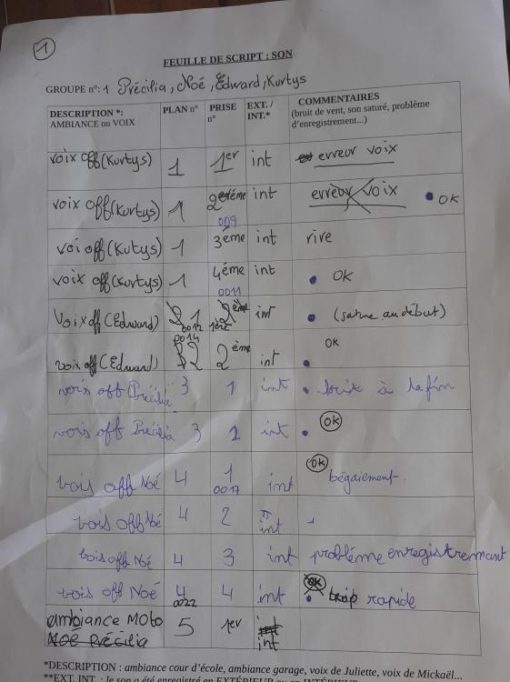 Une feuille de script son