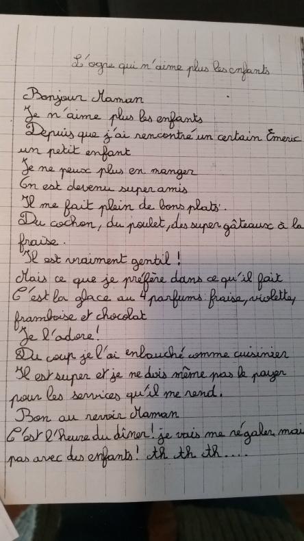 Monologue écrit par Emma, CM2