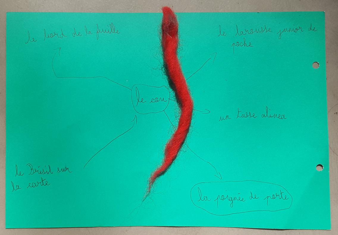 Page du cahier de bord des élèves : la partie du corps choisie et les éléments correspondants mesurés.