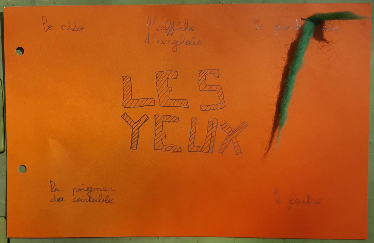 Page du cahier de bord des élèves : la partie du corps choisie et les éléments correspondants mesurés.