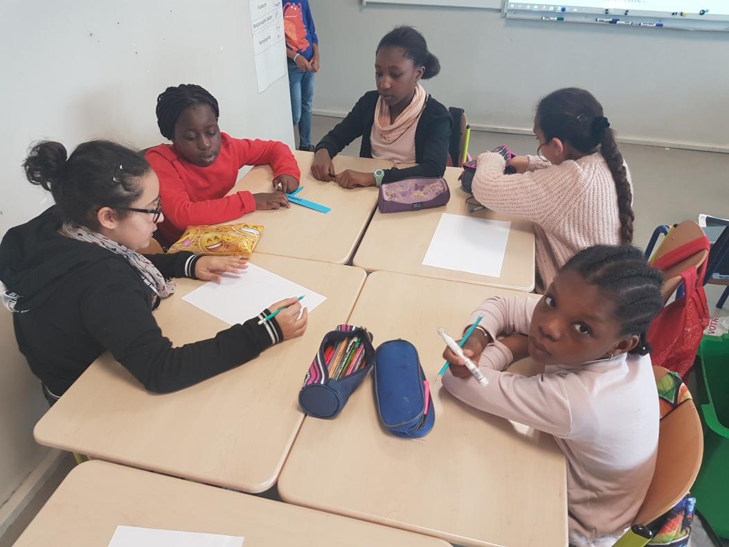 on a commencé à travailler en groupe (5 enfants par groupe) pour créer leur pays imaginaire.  