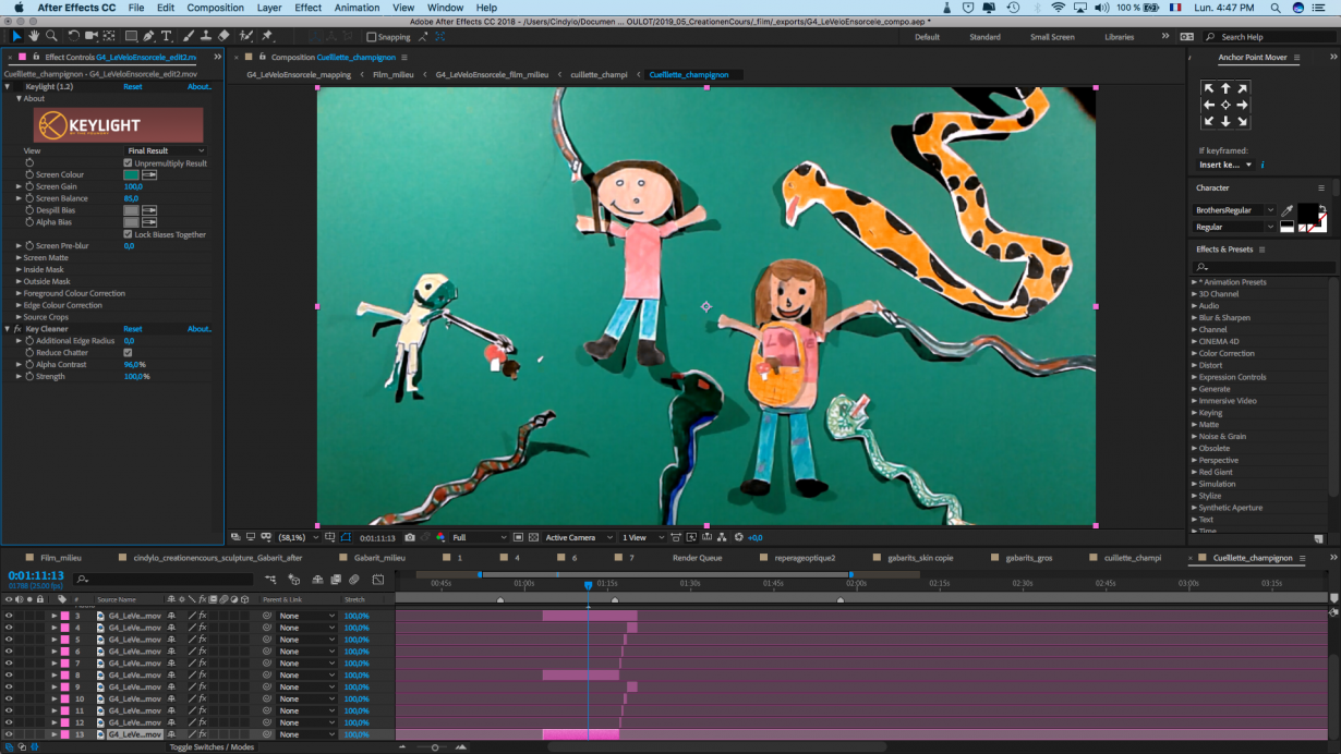 Animations brutes sur fond vert