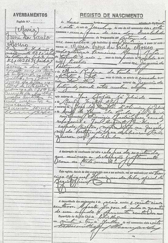 Registre de naissance, mamie Irène