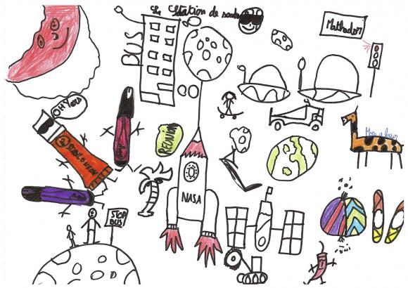 fluos planètes fusées espace dessin imagination enfant