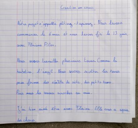 L'avis des CM1. Projet pâtissez-tapissez ! Ecole primaire Lou Malhoulet