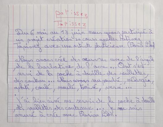 L'avis des CM1. Projet pâtissez-tapissez ! Ecole primaire Lou Malhoulet