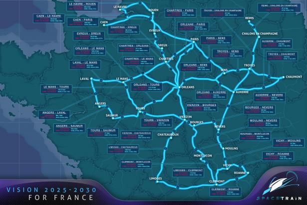 Carte du réseau du projet Spacetrain.