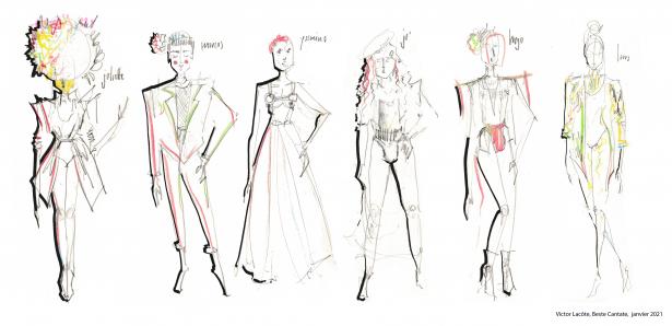 Croquis de recherches des costumes pour les interprètes