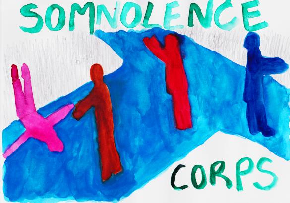 Somnolence (corps) : Une marche sensible au sein des espaces de l’école, à la recherche des souvenirs, expériences de déjà-vu, entre un état de rêve et d’éveil. Créer d’autres circuits de circulations au sein du bâtiment. Finir par dessiner son parcours avec de la craie à l’extérieure du bâtiment. Nos ligne d’errance se croiseront sûrement.