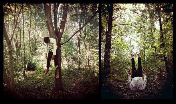 Etre attaché et faire l'autruche, Biño Sauitzvy et Lika Guillemot, bois de vincennes, 2020