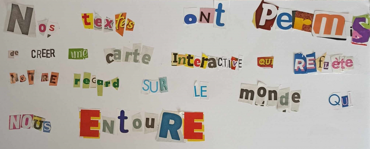 Le carton d'invitation à la restitution créé par les enfants par découpe dans des magazines