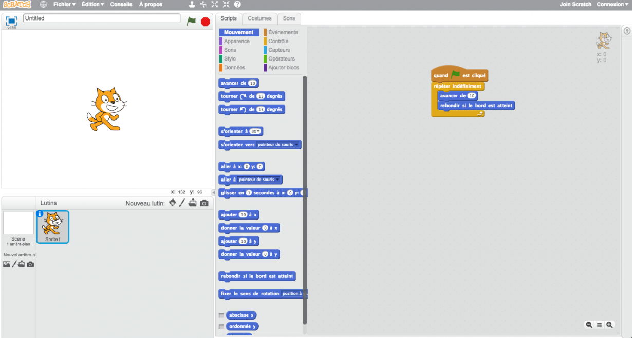 Utilisation du logiciel SCRATCH, test de l'oeuvre intéractive