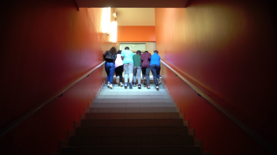 En descendant l’escalier . Collège Desnos d’Orly