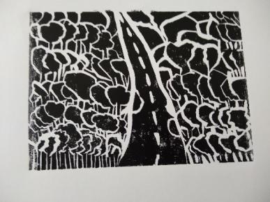 Paysage lino gravure